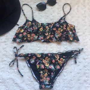Black Floral Bikini Set